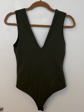 Free People Womens Olive Green Bodysuit Sz Medium